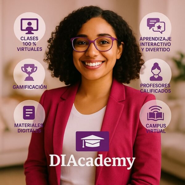 Maestra de Inglés mostrando los beneficios de estudiar en una de las clases virtuales de Diacademy